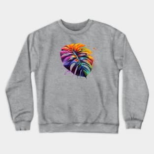 Rainbow Paint Drip Monstera Leaf Crewneck Sweatshirt